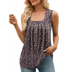 KTILG Summer Sleeveless Square Neck Tops Flowy Pleated Tunic Tank Tops for Women Loose Fit S-3XL