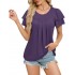 KTILG Women's Summer Tops Ruffle Short Sleeve T Shirts Crewneck Pleated Front Blouse Casual